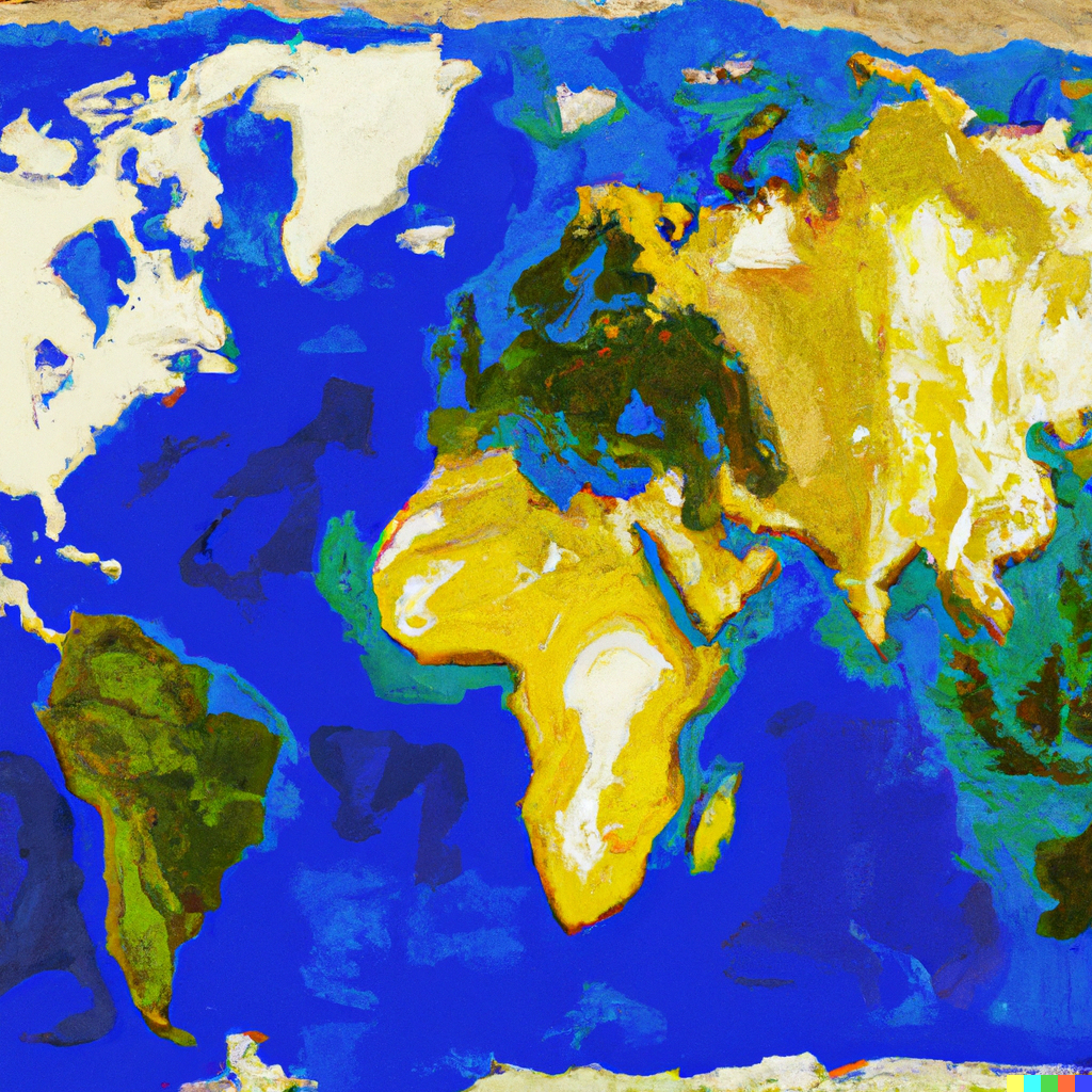 Mapamundi en el comercio internacional DALL·E-2023-10-04-15.33.45-an-expressive-oil-painting-of-a-world-map-from-Hajime-Narukawa