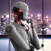 Androide futurista mezcla de marketing y servicios complementarios